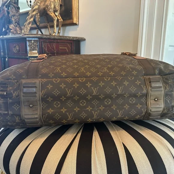 Louis Vuitton Brown Monogram Travel Bag with Leather Trim